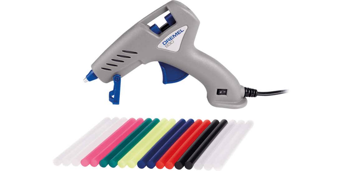 Dremel Glue Gun 930: dual-temperature glue gun with precision tip, ideal for crafting and decorating with various materials.