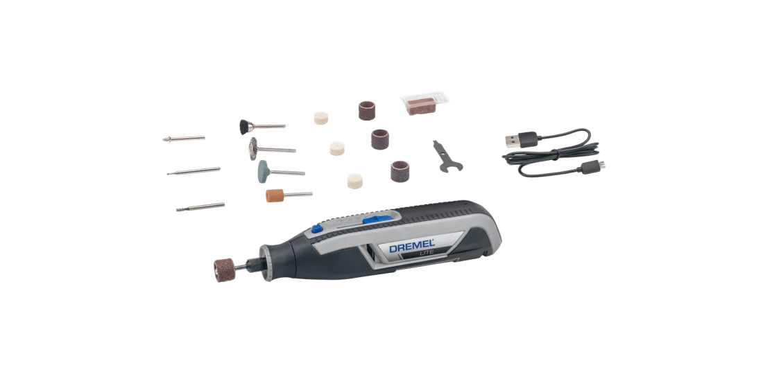 Dremel Lite Rotary Tool 7760-15: versatile cordless tool for sanding, grinding, and engraving, featuring 15 accessories and variable speed.