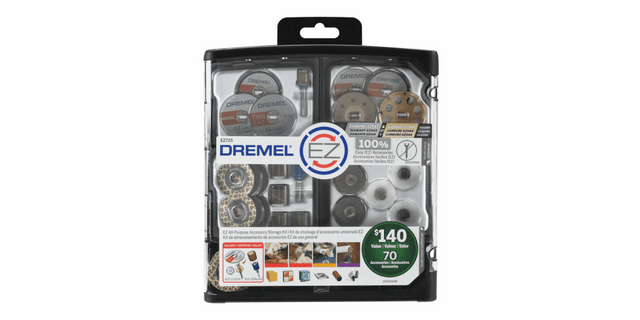 Dremel 70 Piece EZ Lock Accessory Set EZ725, featuring 70 high-quality tools for fast, versatile project completion.