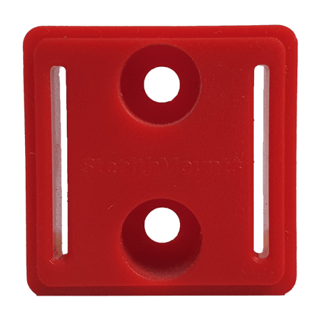 Tool mount spacers in red for Milwaukee tools, providing extra clearance for clips and hooks to enhance workspace organization.