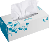 Livi Essentials 2 Ply Facial Tissues, 200 sheets per pack, soft, strong, hypoallergenic, ideal for home and workplace use.