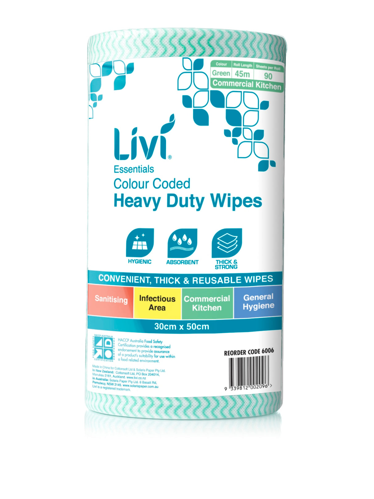 Livi Colour Coded Cloth Wipes Green 30cm x 50cm