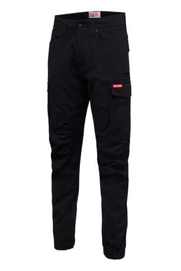 Hard Yakka 3056 Ripstop Cuffed Cargo Pant in black, size 12, featuring durable ripstop fabric, UPF 50+ protection, and slim fit.