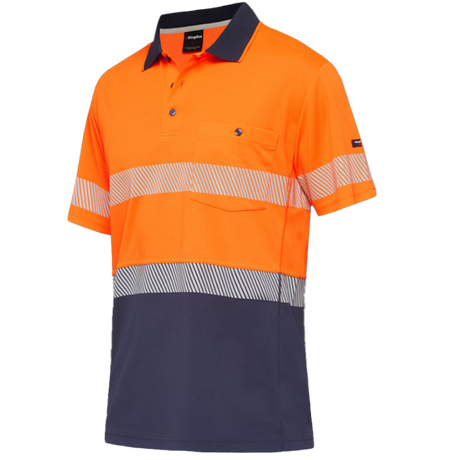 Hi Vis orange and navy polo shirt, size L, featuring cooling Hyperfreeze technology, reflective tape, and a chest pocket.