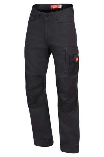 Durable Hard Yakka Legends Cargo Pants in Charcoal, Size 12, featuring reinforced knees, multiple pockets, and UPF 50+ protection.