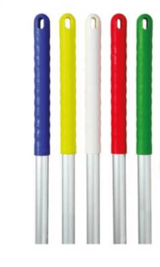 Lightweight 140cm aluminium mop handle with colour-coded grip, designed for Kentucky mop heads, ideal for efficient cleaning.