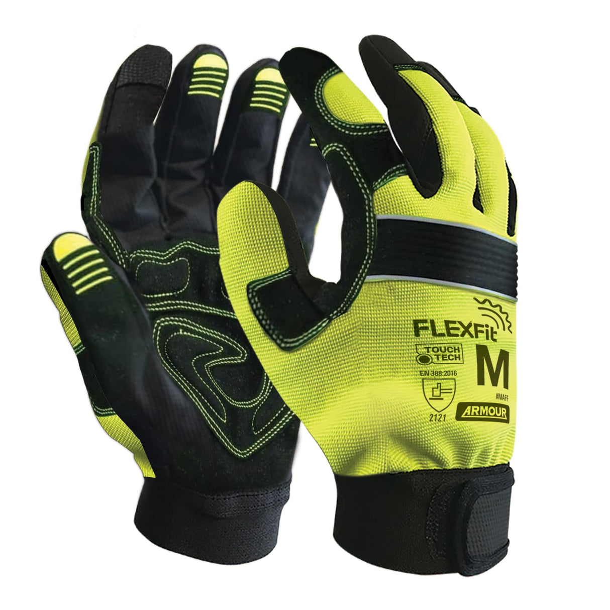 Armour Flexi-Fit Mechanics Glove (Pair) - HIVIS GRN/BK - L