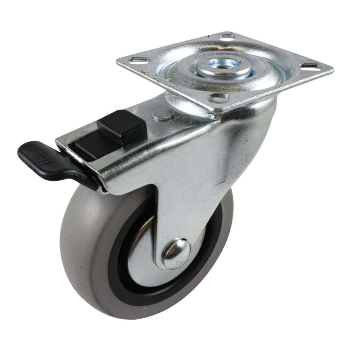 Easyroll 75mm Swivel Brake Plate Mount G1 Castor Grey Rubber 55kg (Each)