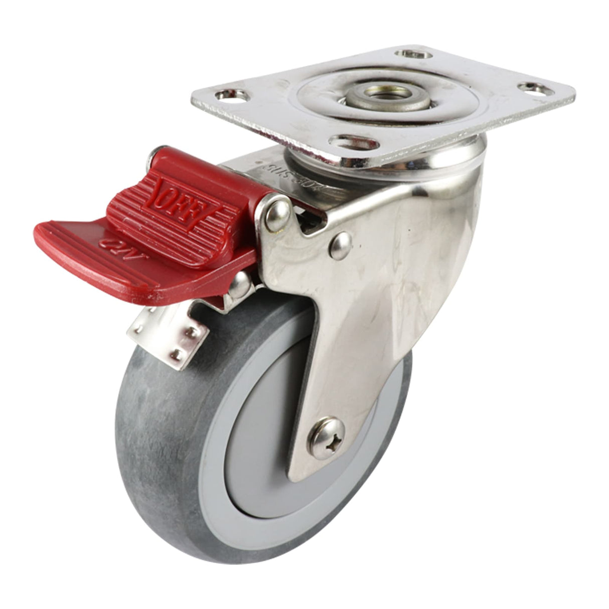 Easyroll 100mm Swivel Brake Plate Mount G7 Castor Grey Rubber 100kg (Each)