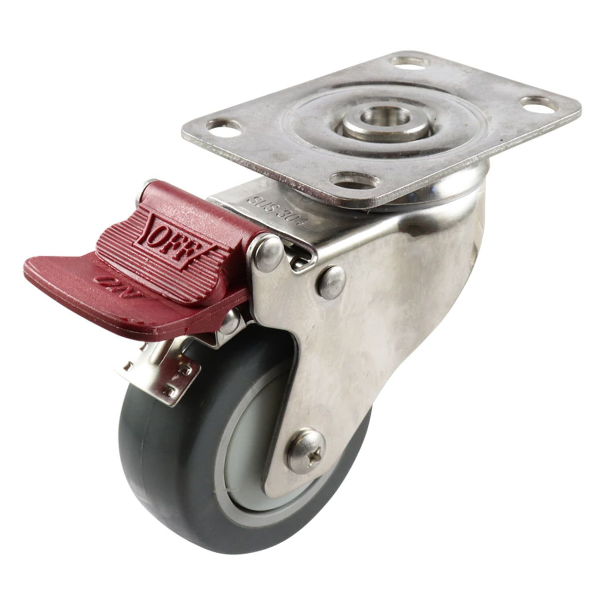 Easyroll 75mm Swivel Brake Plate Mount G7 Castor Grey Rubber 80kg (Each)