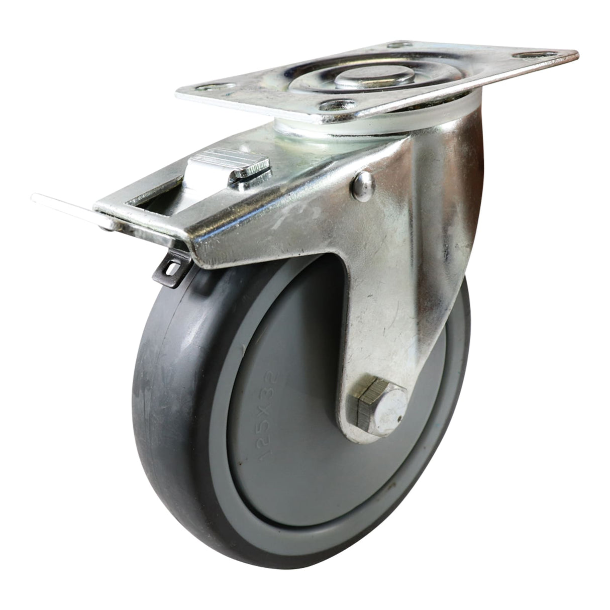 Easyroll 125mm Swivel Brake Plate Mount I4 Castor Grey Rubber 100kg (Each)