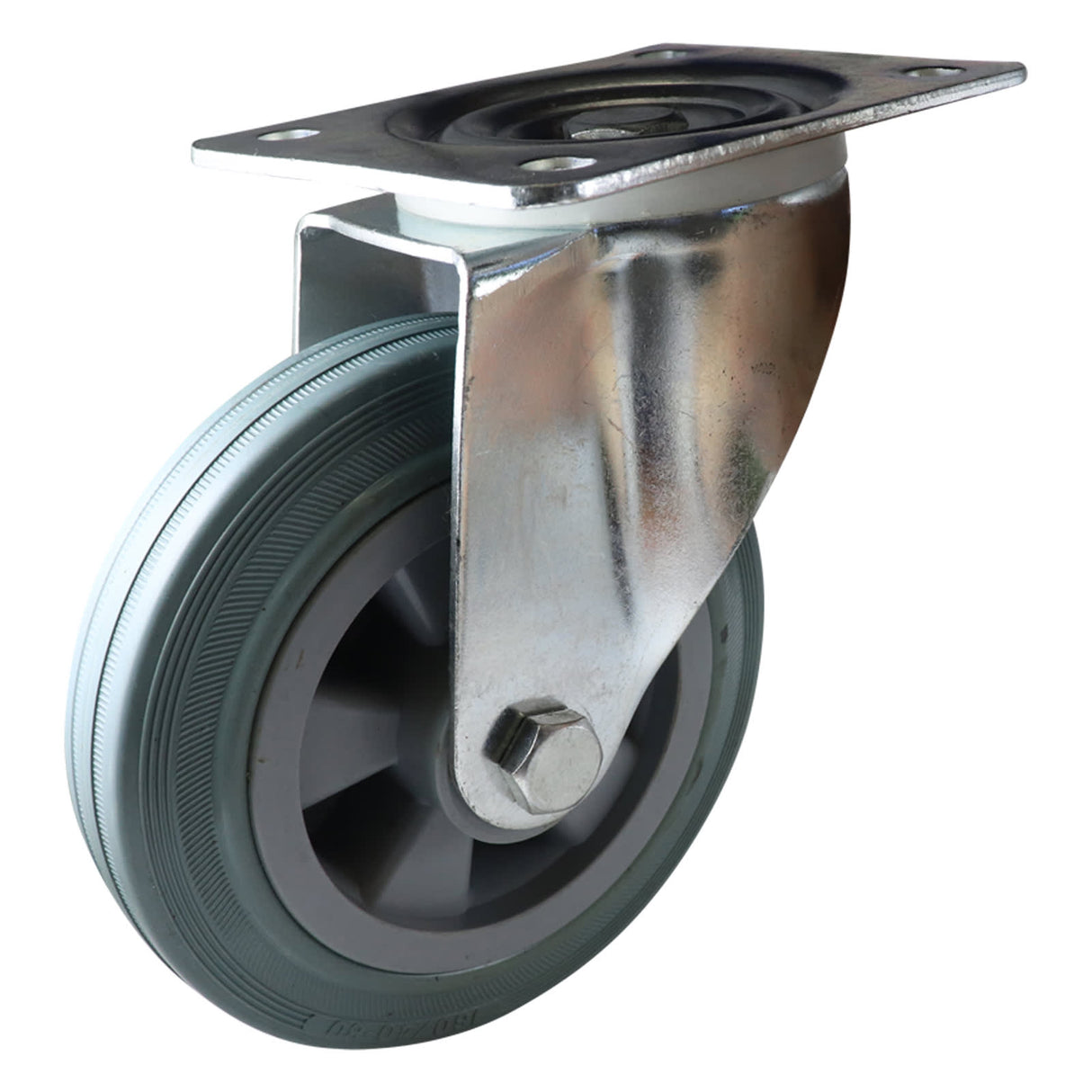 Easyroll 160mm Swivel Brake Plate Mount I4 Castor Grey Rubber 160kg (Each)