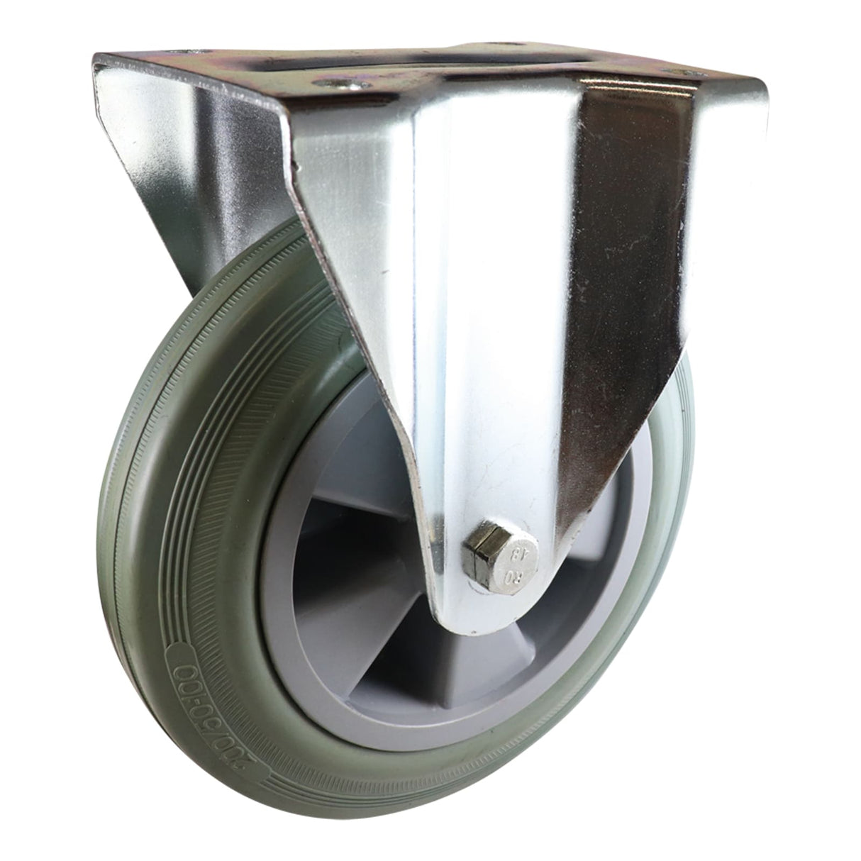 Easyroll 200mm Fixed Plate Mount I4 Castor Grey Rubber 200kg (Each)