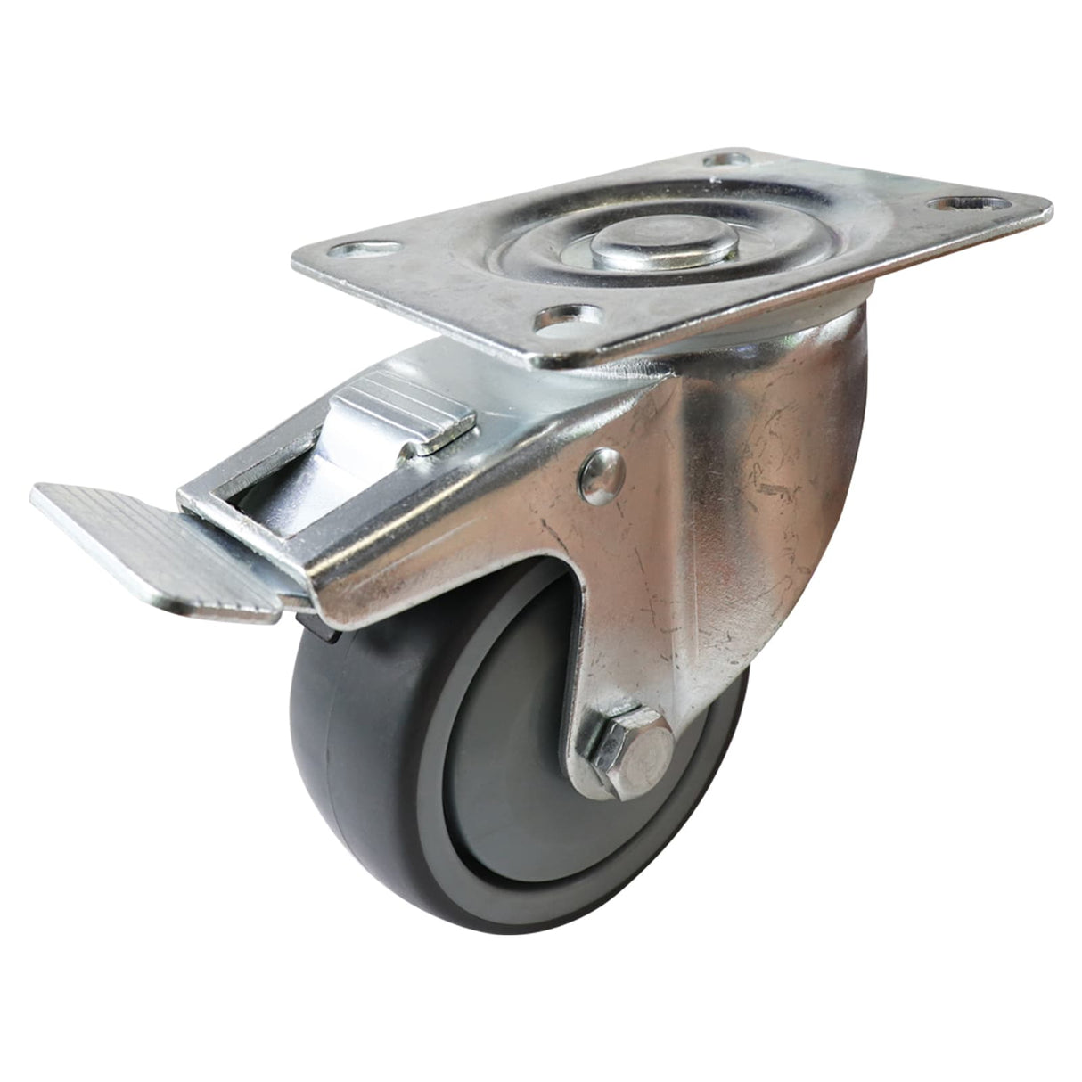 Easyroll 80mm Swivel Brake Plate Mount I4 Castor Grey Rubber 80kg (Each)