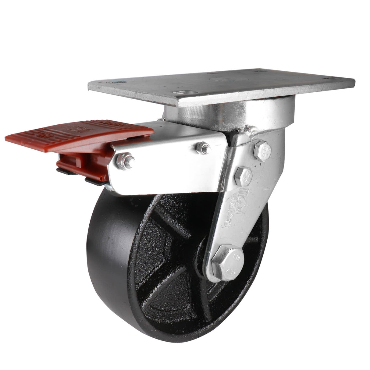 Easyroll 150mm Swivel Brake Plate Mount J7 Castor Cast Iron 500kg (Each)