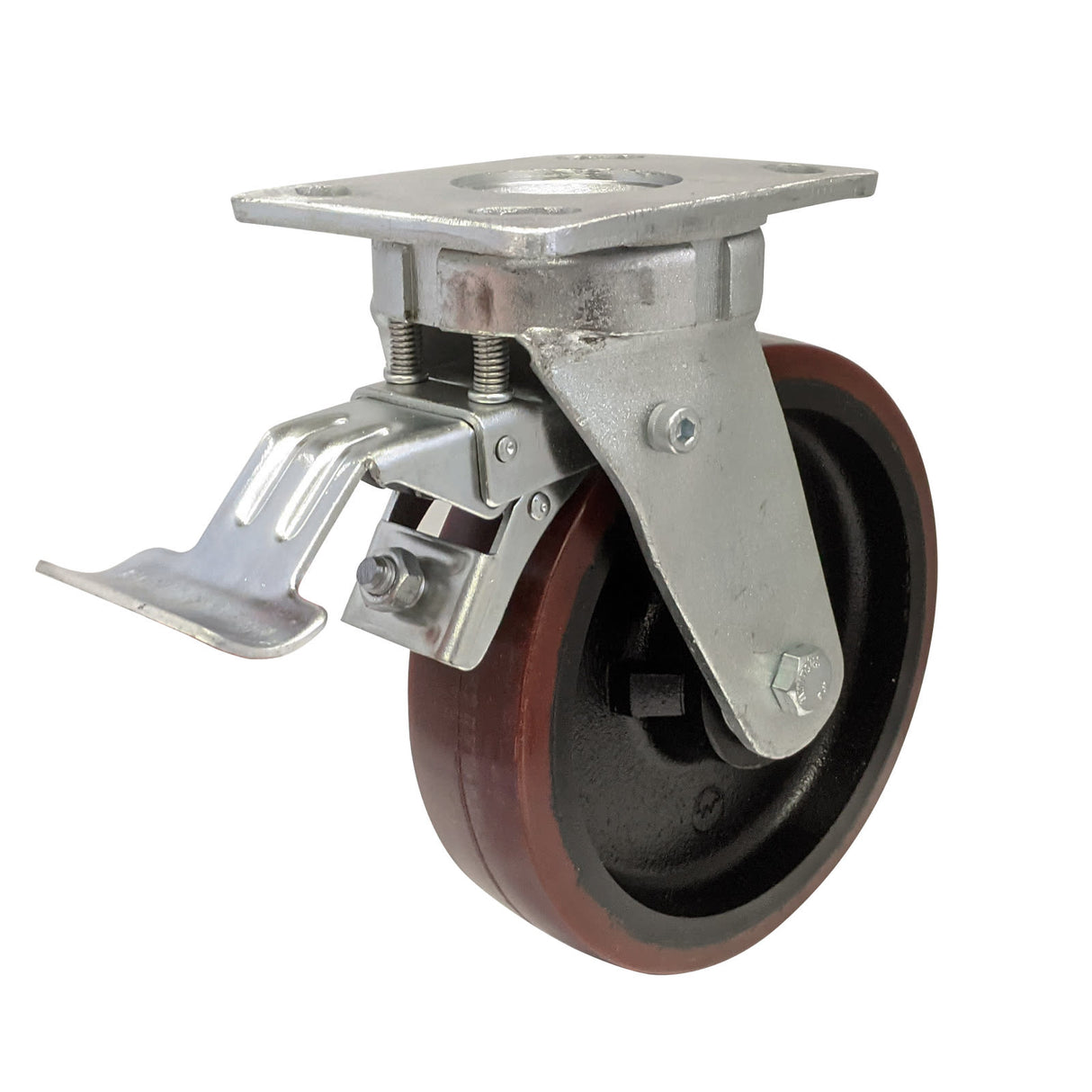 Easyroll 200mm Swivel Brake Mount X2 Castor Urethane Cast Iron 1000kg (Each)