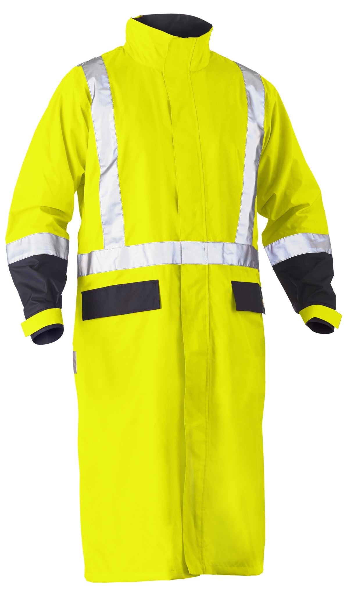 Bisley, Hi Vis Taped Long Rain Coat, BJ6961T - Yellow/Navy (Size: 2XL)