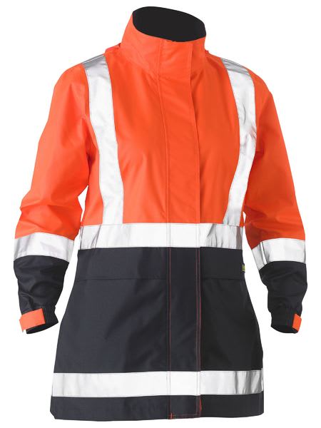Bisley, Women's Hi Vis Rain Jacket, BJL6966T - Orange/Navy (Size: 12)