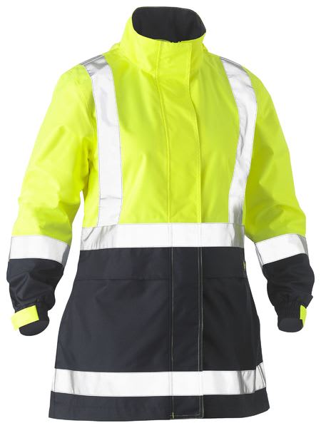 Bisley, Women's Hi Vis Rain Jacket, BJL6966T - Yellow/Navy (Size: 12)