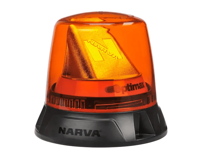 Amber LED rotating beacon with robust design, 6 high-power LEDs, IP67 rating, suitable for civil applications and safety.