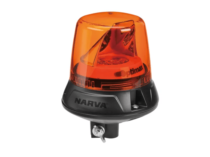 Narva Optimax LED Rotating Beacon with 6 high-power LEDs, diecast aluminum base, IP67 rated, and dual-color signaling capability.