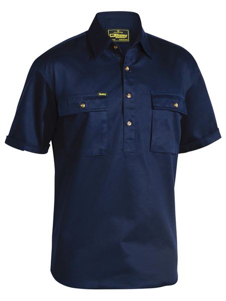Bisley, Closed Front Cotton Shirt, BSC1433 - Navy - 4XL