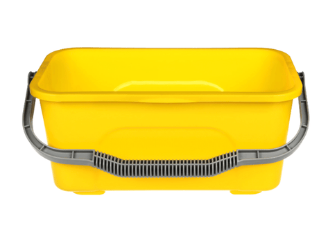 A robust yellow 12-liter bucket designed for efficient window and flat mop cleaning, lightweight and user-friendly.