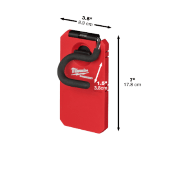 Milwaukee PACKOUT 4" S-Hook with durable metal design, rubber grips, and 11.33 kg capacity for versatile tool storage.