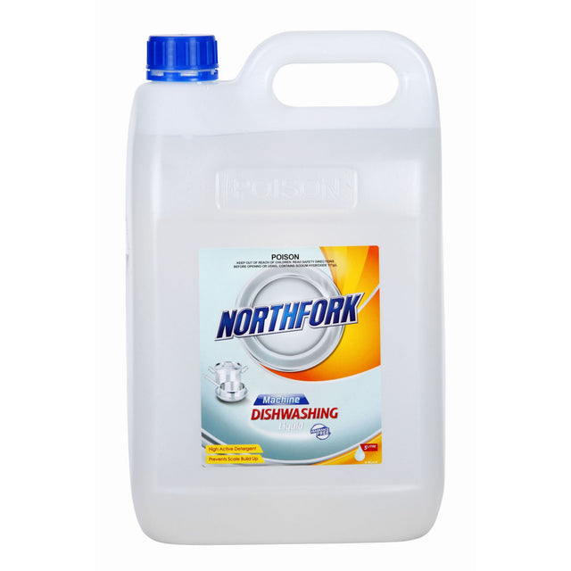 Northfork Machine Dishwashing Liquid 5L bottle, designed for cutting grease and ensuring sparkling clean dishes efficiently.