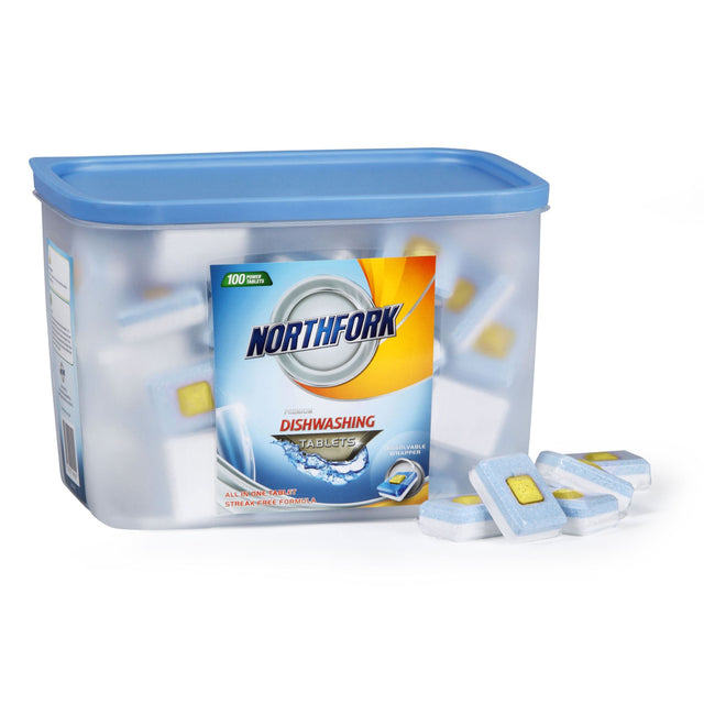 Northfork Dishwashing Tablets Box 100: All-in-one, eco-friendly tablets for streak-free cleaning and tough stain removal.