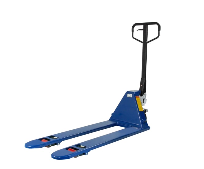 4 Way Lowered Pallet Truck designed for 2500kg capacity, ideal for low-entry Chep pallets with smooth urethane wheels.