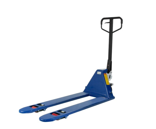 4 Way Lowered Pallet Truck designed for 2500kg capacity, ideal for low-entry Chep pallets with smooth urethane wheels.