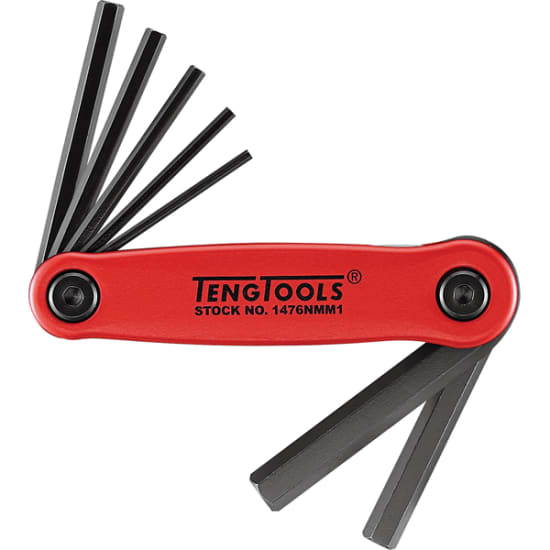 Teng 7 piece folding hex key set in chrome vanadium steel, sizes 2.5mm-10mm, stored in a protective aluminum case.