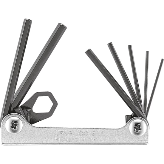 Teng 7-piece folding hex key set in chrome vanadium steel, compact design, sizes 1/16" to 7/32", perfect for DIY and repairs.