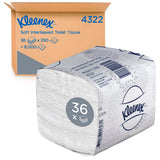 Kleenex Soft 2-Ply Toilet Paper case featuring 250 interleaved sheets, designed for softness, absorbency, and hygiene.