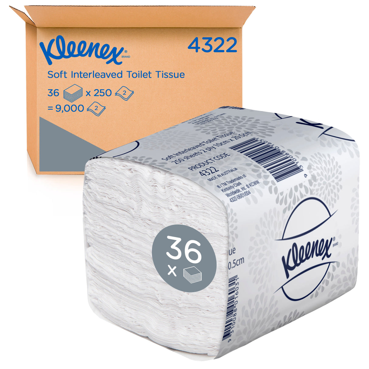 Soft 2 Ply Toilet Paper Interleave 250 Sheets (Carton of 36) - Kleenex