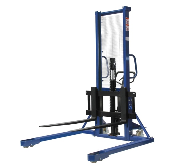 Manual Pallet Stacker 1000kg with 1600mm lift height, designed for easy loading/unloading of standard pallets in warehouses.