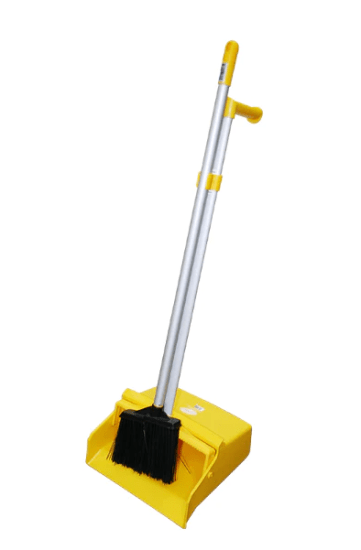Filta yellow lobby dustpan brush set featuring ergonomic handle and angled lip for efficient cleaning and color-coding.