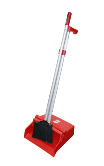 Filta Lobby Dustpan Brush Set in red with ergonomic handle and angled lip for effective, hygienic cleaning.