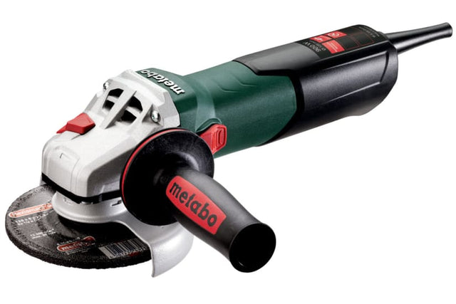 Metabo 125mm 900W angle grinder featuring safety clutch, ergonomic design, powerful motor, and quick disc change system.