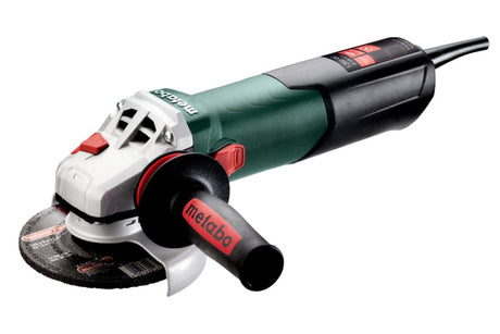 Metabo 125mm angle grinder with 1100W motor, quick nut design for easy disc changes and enhanced safety features.