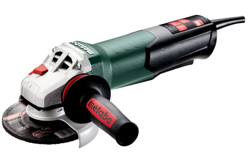 Metabo 1350W angle grinder with paddle switch, quick disc change, low-vibration tech, and safety clutch for efficient work.