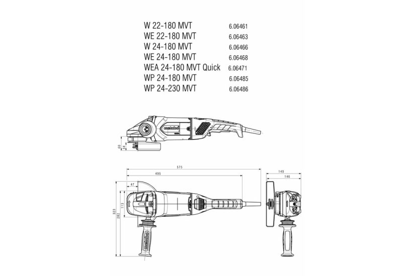 Metabo 180mm angle grinder with 2400W power, safety shut down, dust protection, and adjustable handles for optimal comfort.