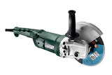 Metabo 230mm angle grinder with 2000W motor, 3-position handle, safety features, and 6600 rpm speed for precision grinding.