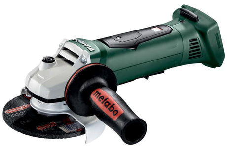 Metabo 125mm 18V angle grinder with paddle switch, ergonomic design, quick disc change, and safety features for efficiency.