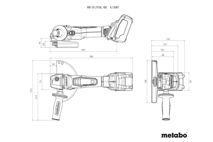 Metabo 125mm angle grinder with brushless motor, fast brake, and ergonomic design for efficient metalworking and safety.