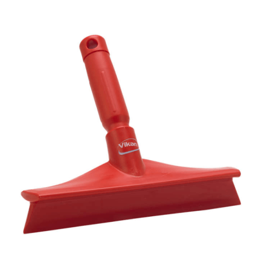 Vikan Hand Squeegee in red, 245mm, features a flexible blade for efficient cleaning of surfaces in food preparation areas.