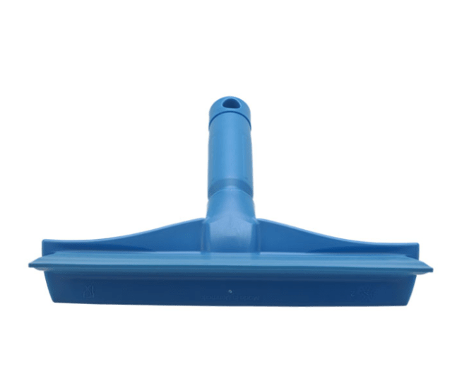 Vikan Hand Squeegee in blue, 245mm blade, designed for removing water and debris in food preparation areas efficiently.