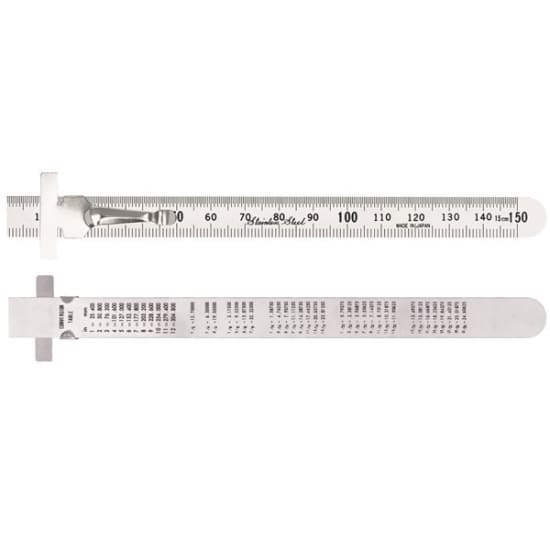 Toledo Steel Pocket Clip Rule Metric 150mm, compact stainless steel tool with clear mm markings, pocket clip for easy portability.