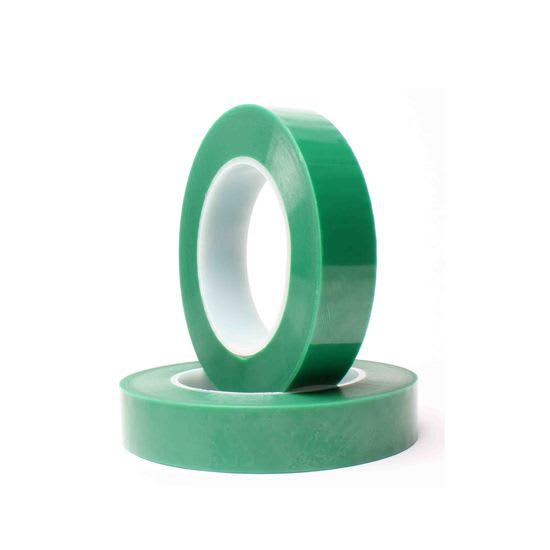 Green polyester high temp masking tape, 50mm x 66m, ideal for paint lines, powder coating, and heat-resistant applications.